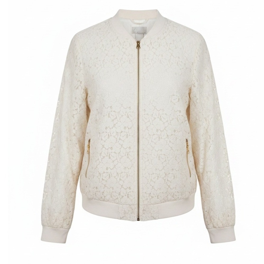Lane Collection Ivory Floral Lace Bomber Jacket Plus Size 20 Zip Front Boxy Fit